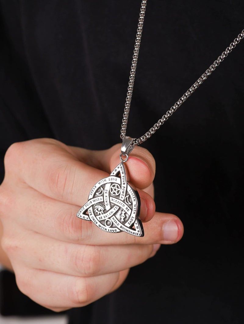 HAQUIL Triquetra Necklace, Silver Plated Stainless Steel Celtic Triquetra Inspirational Quote Pendant, Box Chain, Jewelry Gift for Men and Women - Image 5